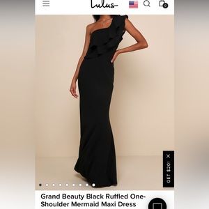 Lulu’s Grand Beauty One Shoulder Ruffled dress- Black- Large
